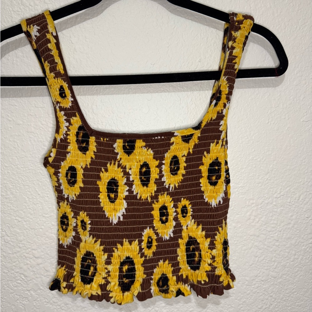 Sunflower Print Brown Crop Top